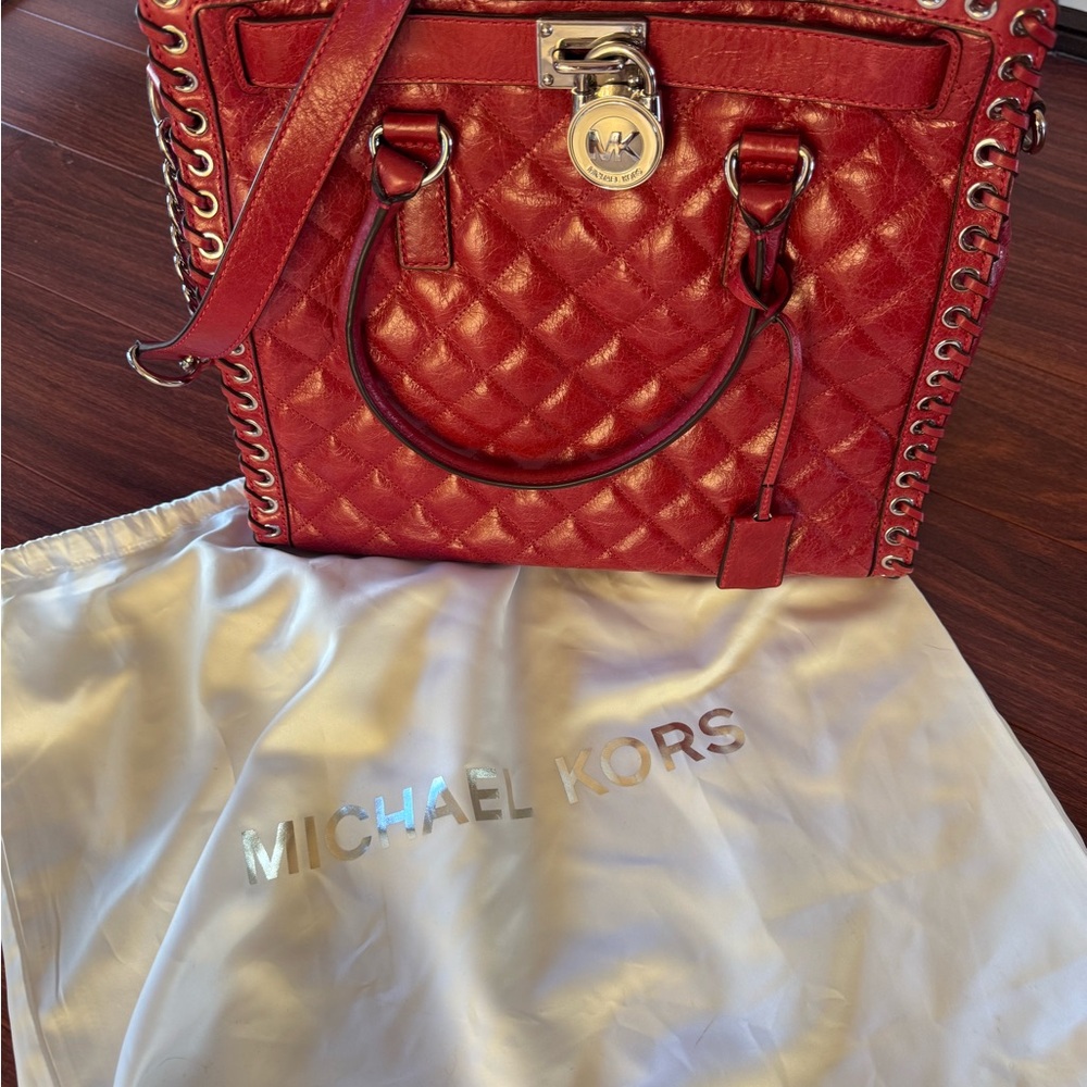 Michael Kors Cherry Red Quilted Shoulder Bag